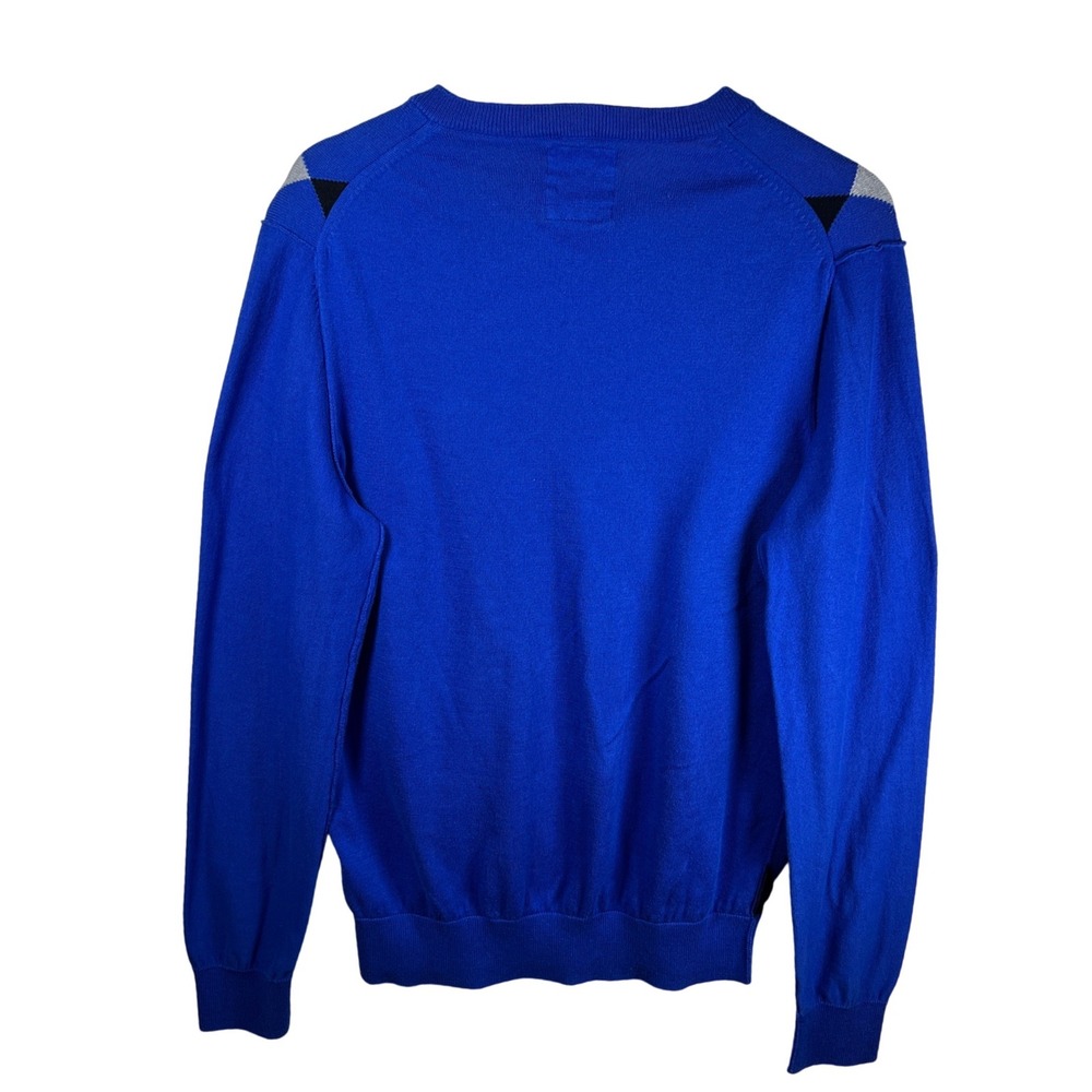Y2k Express Men's Blue Argyle V Neck Sweater Size Medium Cotton Lion Logo‎ - Picture 2 of 7